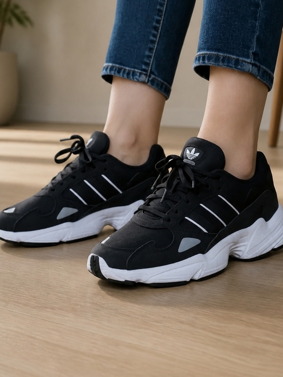 adidas Shoes - NIB Adidas Falcon Women's 7.5 Core Black White Chunky Retro Sneakers IG8301